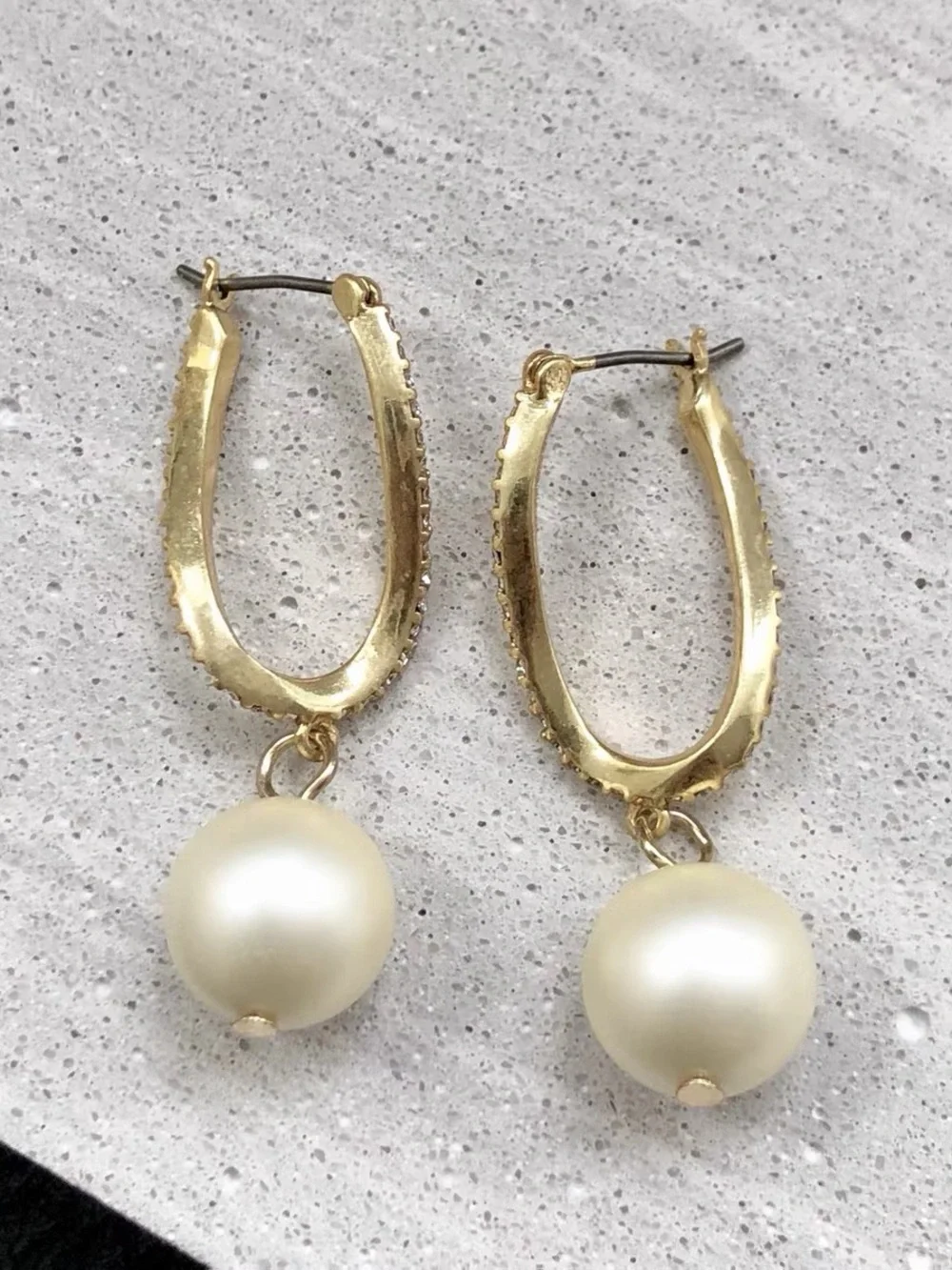 J. Crew Gold Hoop Earrings with Cream Pearl Drops